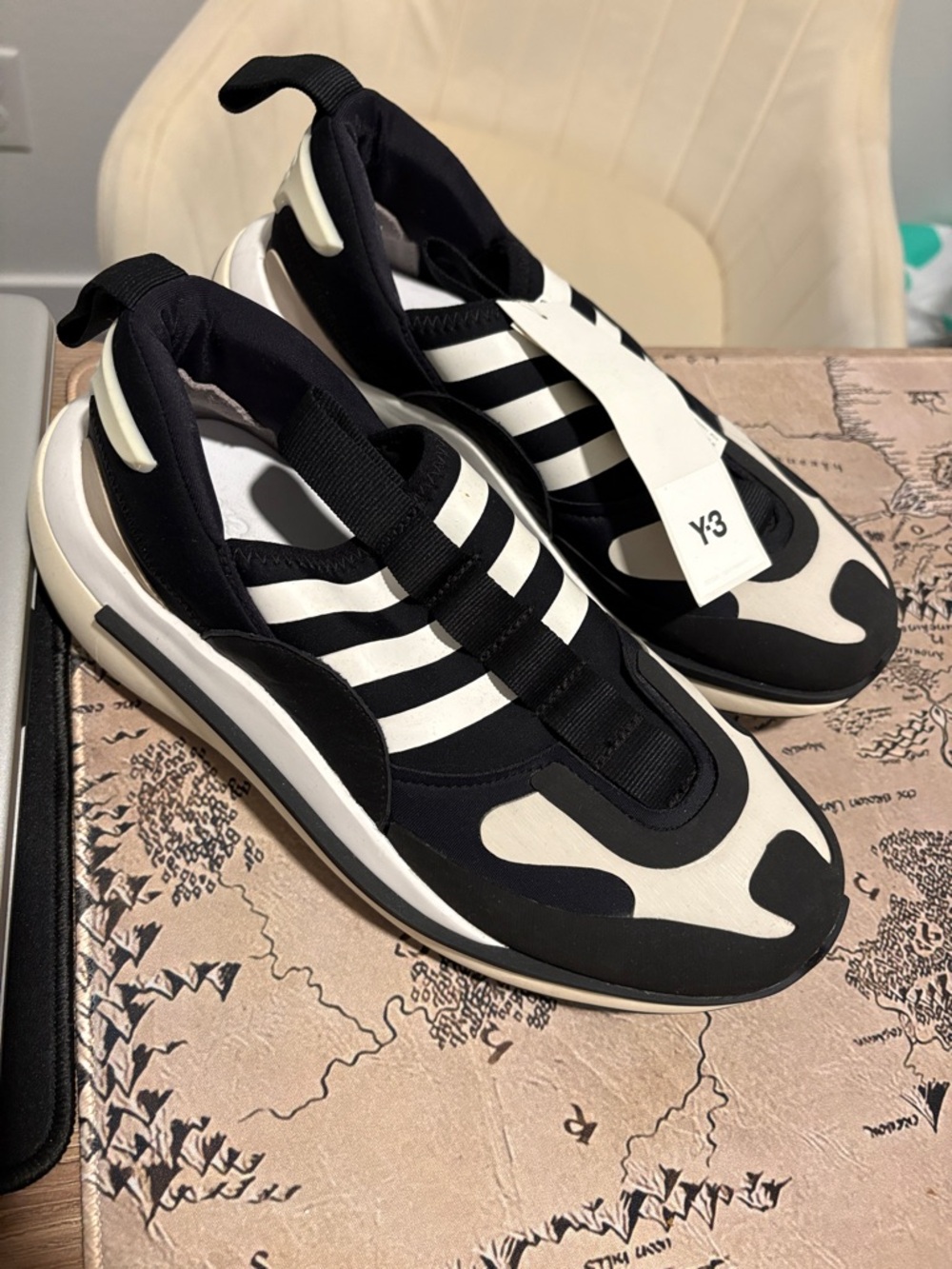 Y-3 Black and White Qisan Cozy Slip-On Sneakers